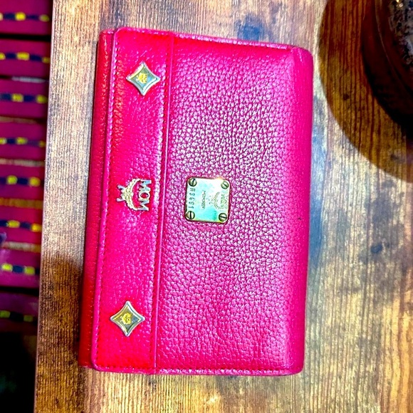 MCM Vintage Red Wallet with Gold Accents - Picture 1 of 10